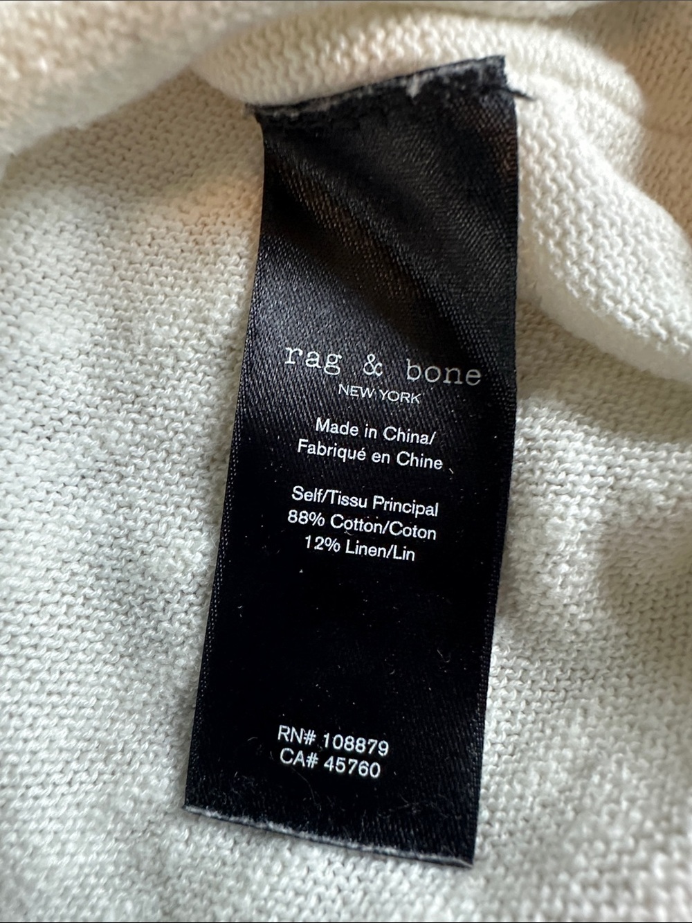 Rag & Bone Men's Cream Linen Blend Raw Hem Crewneck Sweater L - Picture 8 of 8
